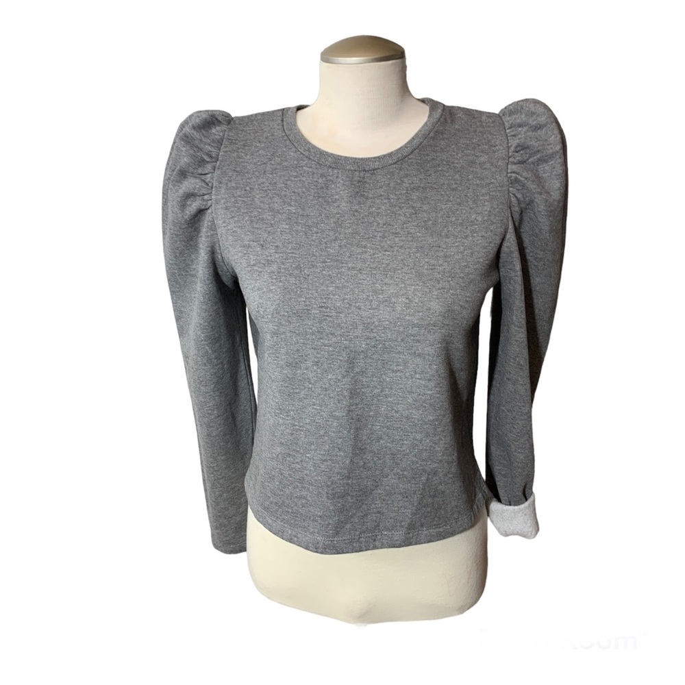 EUC Zara Gray Balloon Sleeves Semi Cropped Sweater Top Size Medium